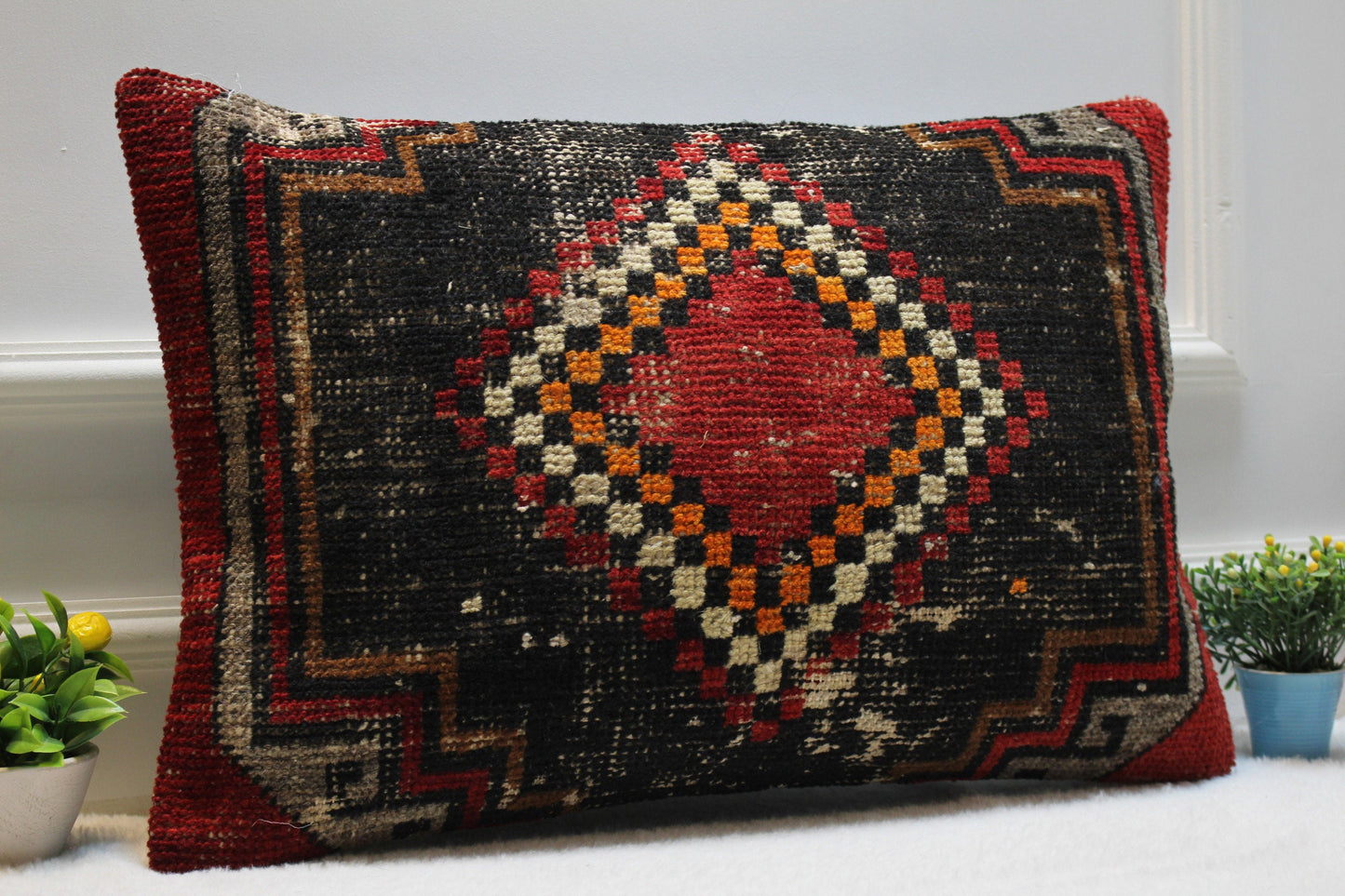 Handmade Kilim Pillow Cover: Ethnic Woven Rug, 16x24 inch
