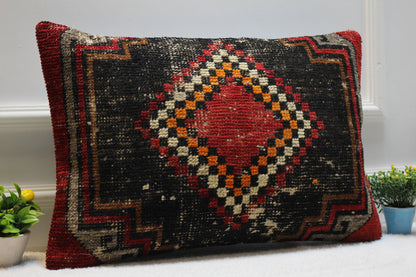 Handmade Kilim Pillow Cover: Ethnic Woven Rug, 16x24 inch