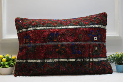 Handmade Turkish Rug Lumbar Pillow Cover: Upcycled Kilim, 16x24 inch