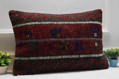 Handmade Turkish Rug Lumbar Pillow Cover: Upcycled Kilim, 16x24 inch