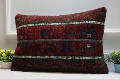 Handmade Turkish Rug Lumbar Pillow Cover: Upcycled Kilim, 16x24 inch