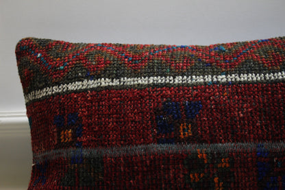 Handmade Turkish Rug Lumbar Pillow Cover: Upcycled Kilim, 16x24 inch