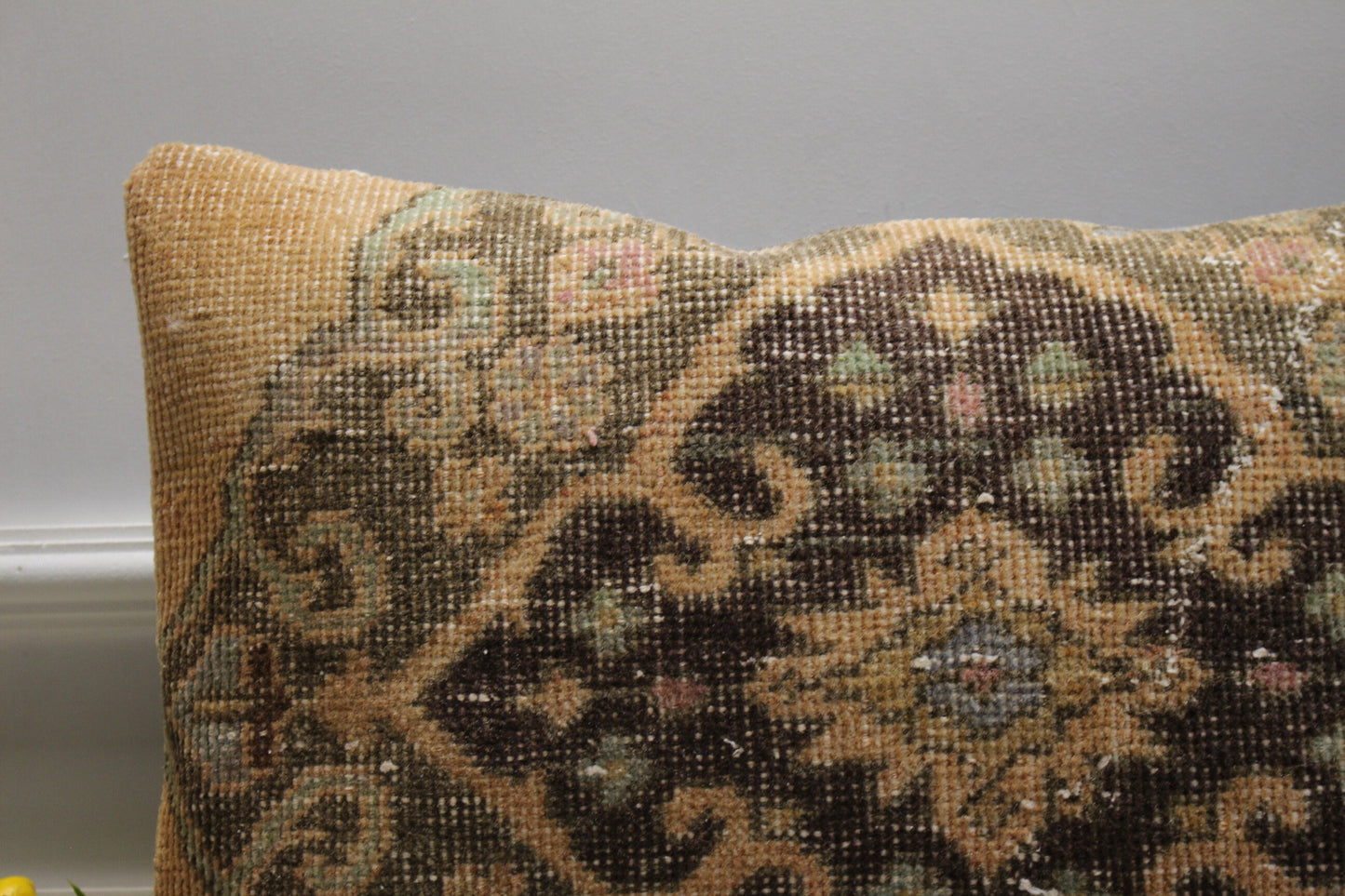 Handmade Kilim Lumbar Pillow Cover: Upcycled Woven Rug, Beige Brown (16x24 in)