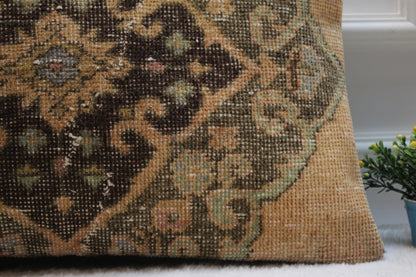 Handmade Kilim Lumbar Pillow Cover: Upcycled Woven Rug, Beige Brown (16x24 in)