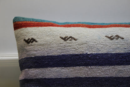 Handmade Kilim Lumbar Pillow Cover: Striped Woven Wool, 16x24
