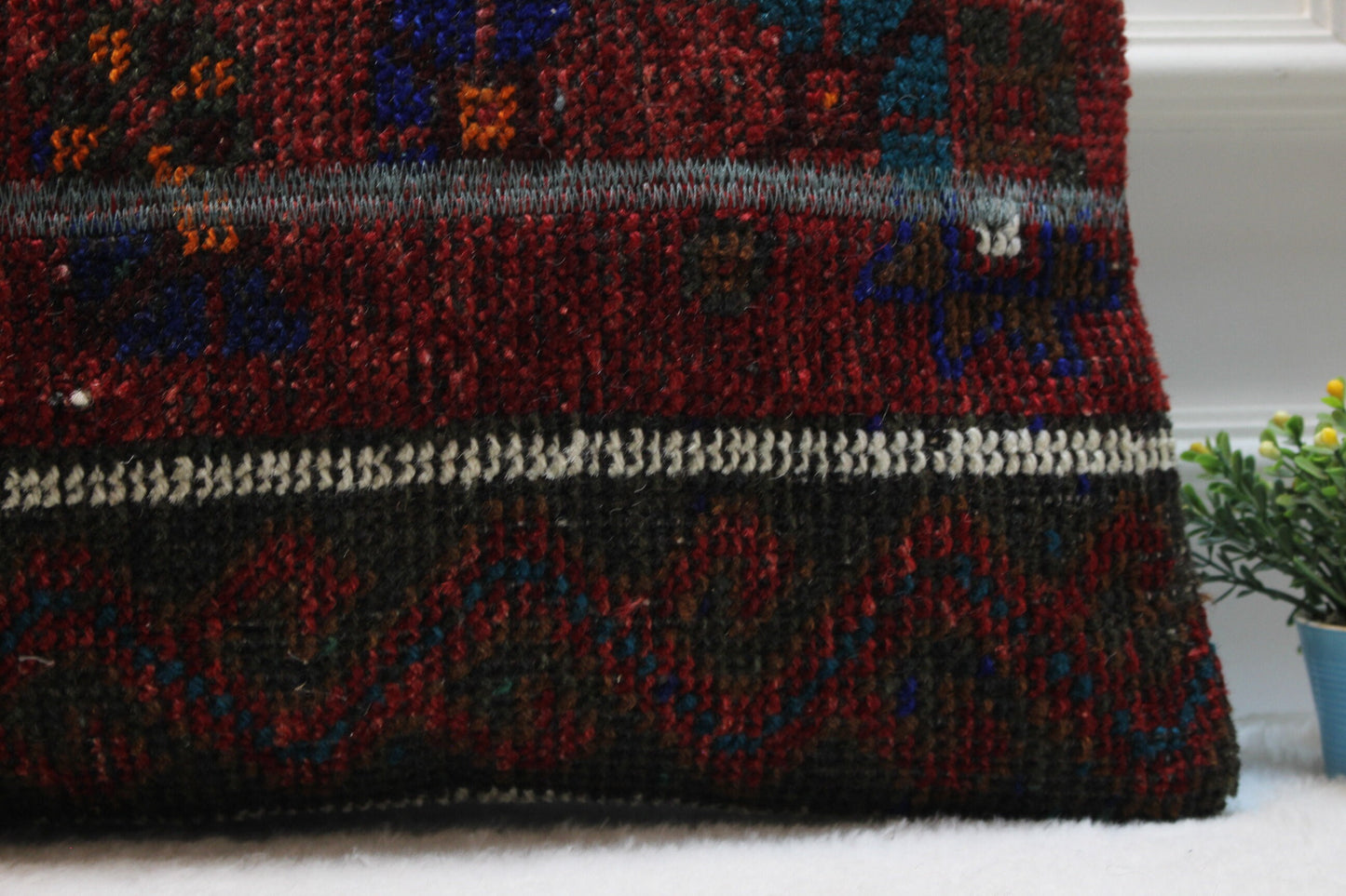 Handmade Kilim Pillow Cover: Upcycled Woven Rug, Red & Black (16x24 in)