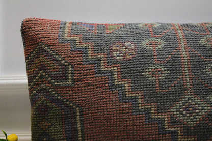 Handmade Kilim Lumbar Pillow Cover: Upcycled Turkish Rug (16x24 in)