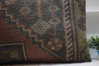Handmade Kilim Lumbar Pillow Cover: Upcycled Turkish Rug (16x24 in)