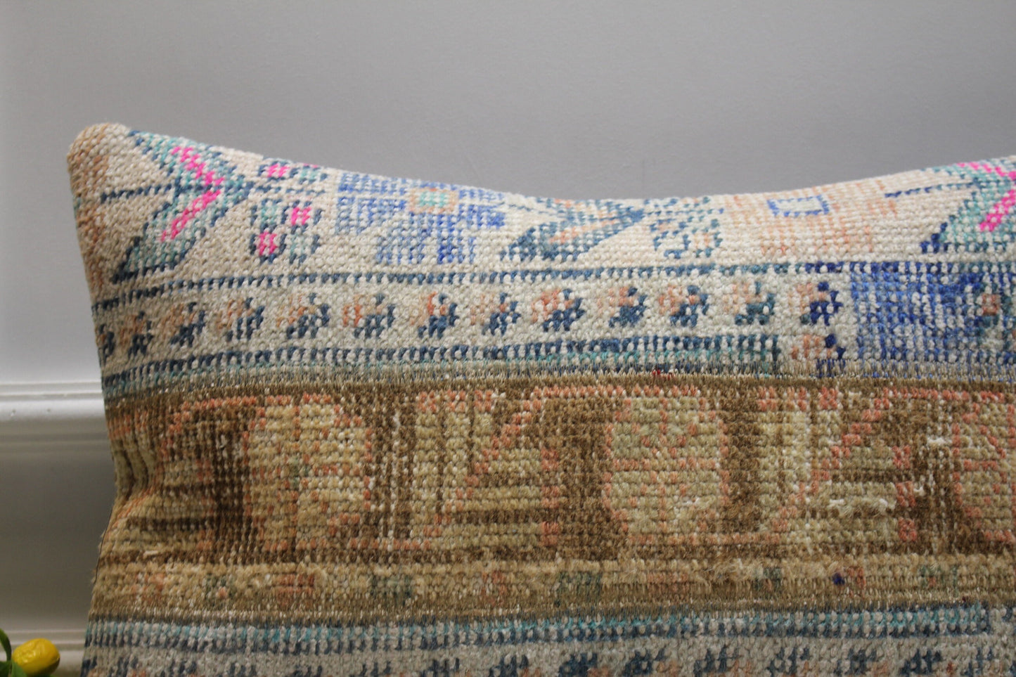 Handmade Kilim Lumbar Pillow Cover: Upcycled Woven Rug, Boho Oriental Design (16x24 in)