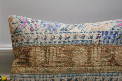 Handmade Kilim Lumbar Pillow Cover: Upcycled Woven Rug, Boho Oriental Design (16x24 in)