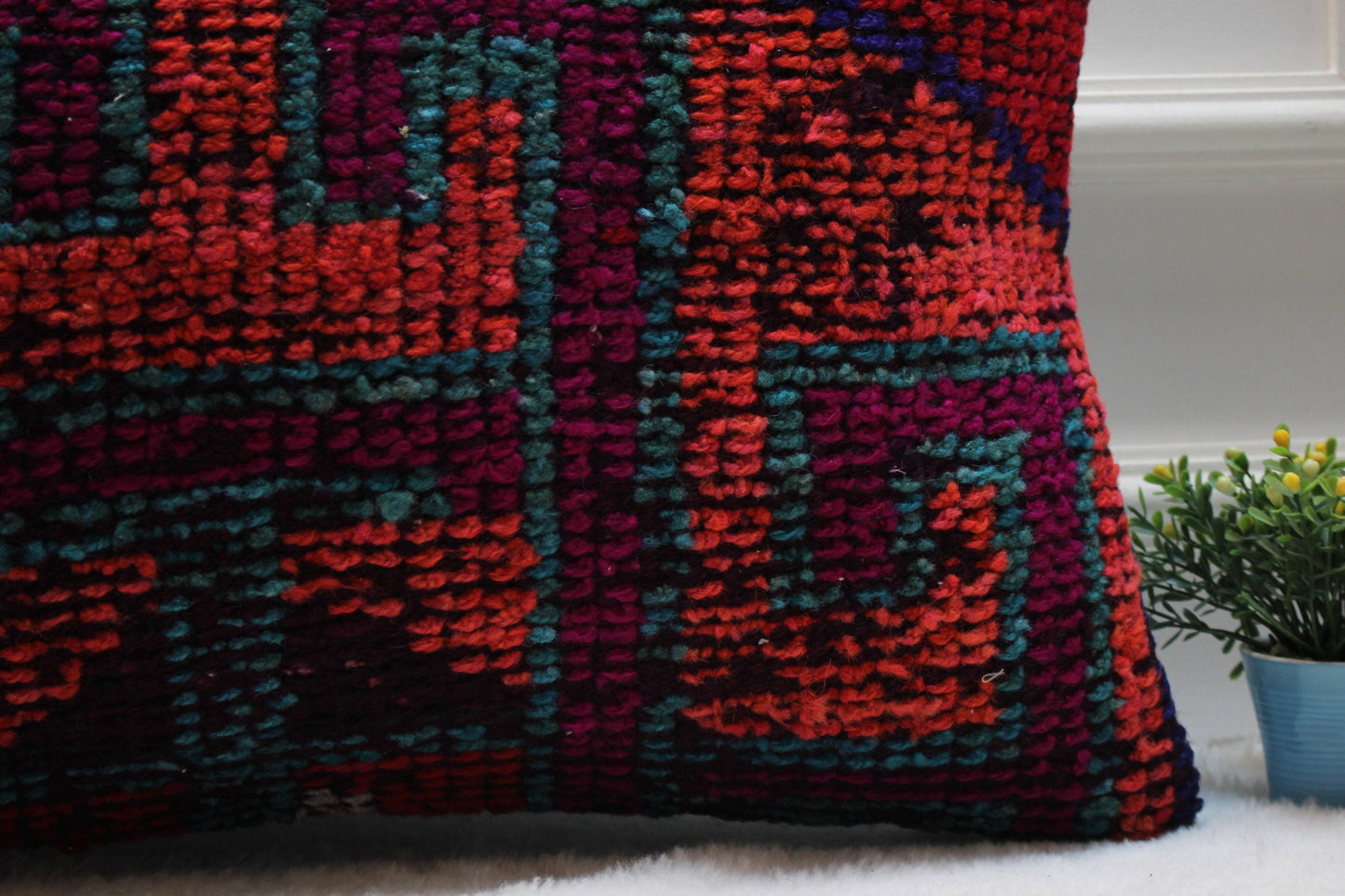 Handmade Kilim Lumbar Pillow Cover: Ethnic Boho Rug Pillow (16x24 inc)