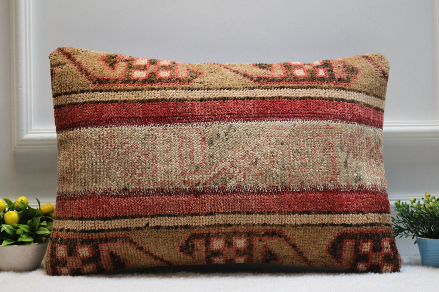 Handmade Kilim Lumbar Pillow Cover: Upcycled Rug, 16x24 inch