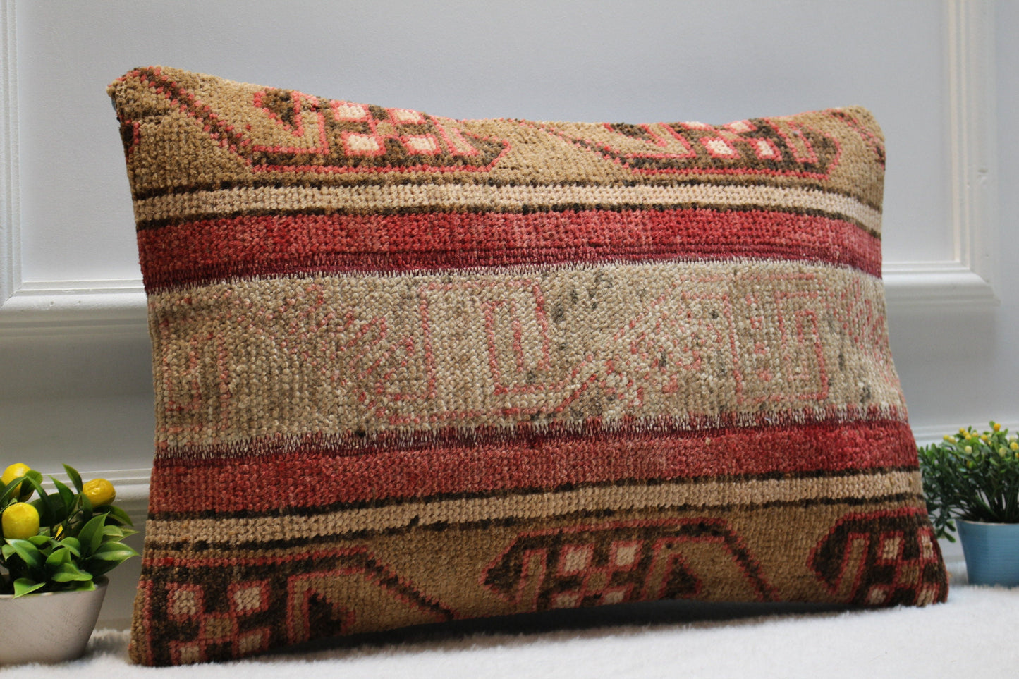 Handmade Kilim Lumbar Pillow Cover: Upcycled Rug, 16x24 inch