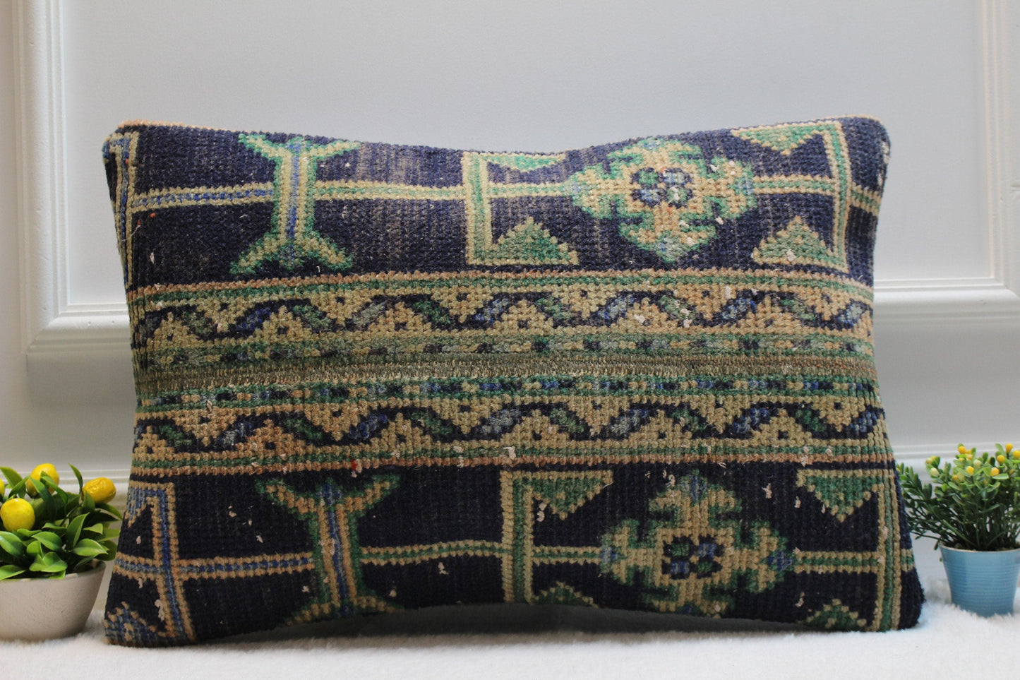 Vintage Turkish Rug Pillow: Handmade Boho Cushion Cover (16x24 in)