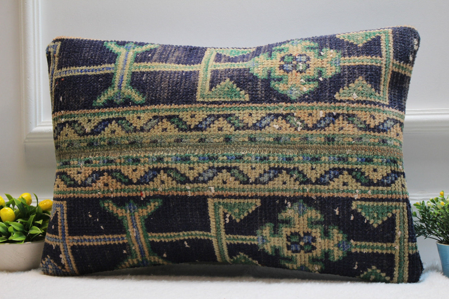 Vintage Turkish Rug Pillow: Handmade Boho Cushion Cover (16x24 in)
