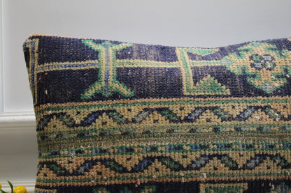 Vintage Turkish Rug Pillow: Handmade Boho Cushion Cover (16x24 in)