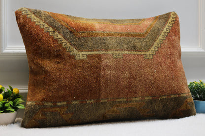 Handmade Kilim Lumbar Pillow Cover: Upcycled Turkish Rug, 16x24 inch