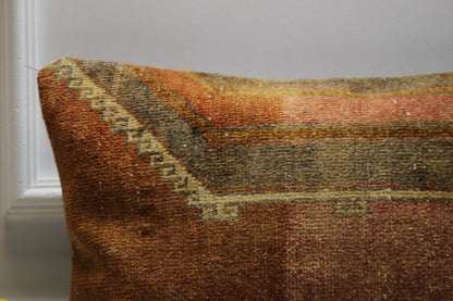 Handmade Kilim Lumbar Pillow Cover: Upcycled Turkish Rug, 16x24 inch