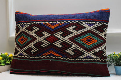 Handmade Turkish Kilim Pillow Cover: Ethnic Woven Wool (16x24 inc)