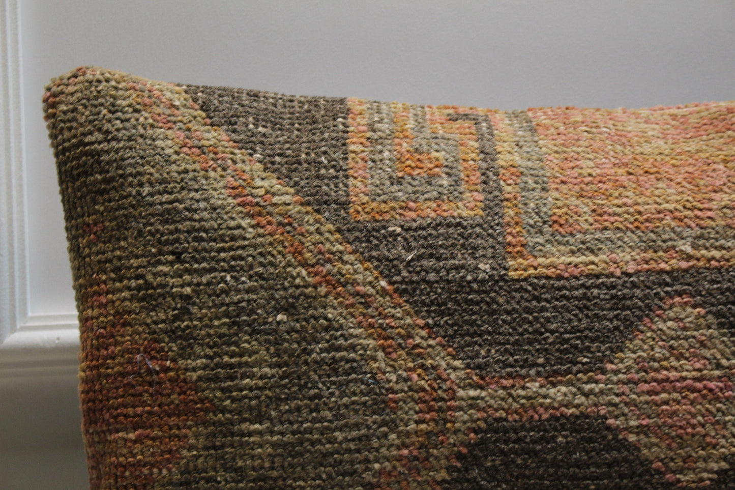 Handmade Turkish Rug Lumbar Pillow: Upcycled Kilim Pillow Cover (16x24 in)