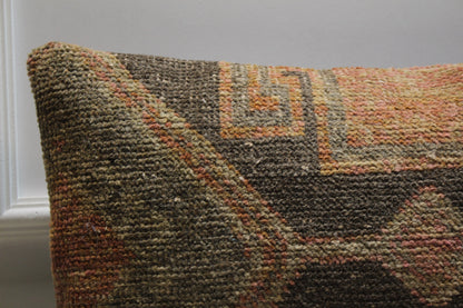 Handmade Turkish Rug Lumbar Pillow: Upcycled Kilim Pillow Cover (16x24 in)