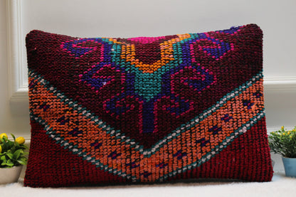 Handmade Kilim Pillow Cover: Ethnic Boho Rug Pillow, 16x24 inch