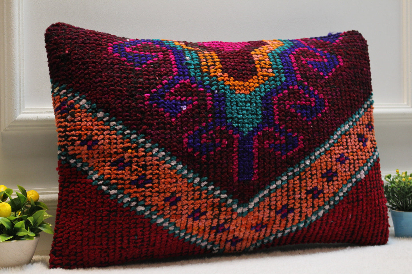 Handmade Kilim Pillow Cover: Ethnic Boho Rug Pillow, 16x24 inch