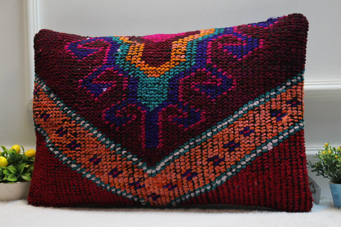 Handmade Kilim Pillow Cover: Ethnic Boho Rug Pillow, 16x24 inch
