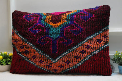 Handmade Kilim Pillow Cover: Ethnic Boho Rug Pillow, 16x24 inch