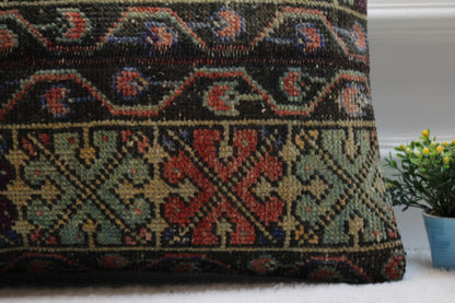 Handmade Kilim Pillow Cover: Upcycled Woven Rug, Boho Decor (16x24 inch)
