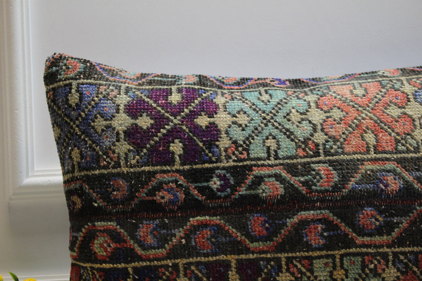 Handmade Kilim Pillow Cover: Upcycled Woven Rug, Boho Decor (16x24 inch)