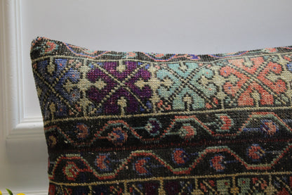 Handmade Kilim Pillow Cover: Upcycled Woven Rug, Boho Decor (16x24 inch)