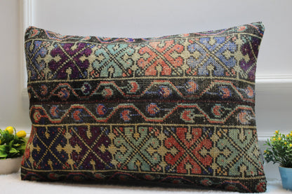 Handmade Kilim Pillow Cover: Upcycled Woven Rug, Boho Decor (16x24 inch)