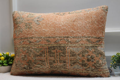 Handmade Kilim Pillow Cover: Orange Boho Rug Pillow, 16x24 inch