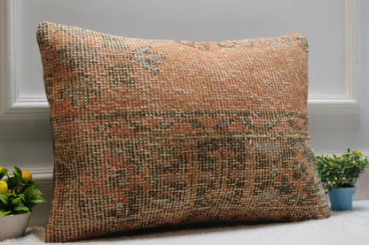 Handmade Kilim Pillow Cover: Orange Boho Rug Pillow, 16x24 inch