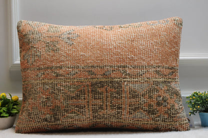 Handmade Kilim Pillow Cover: Orange Boho Rug Pillow, 16x24 inch