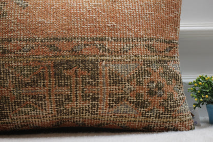 Handmade Kilim Pillow Cover: Orange Boho Rug Pillow, 16x24 inch