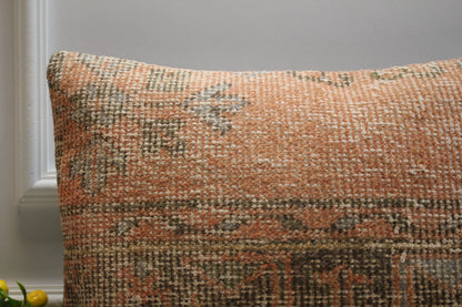 Handmade Kilim Pillow Cover: Orange Boho Rug Pillow, 16x24 inch