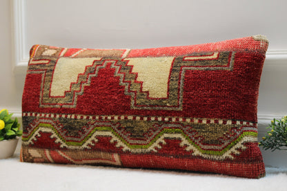 Handmade Kilim Lumbar Pillow Cover: Upcycled Woven Rug, Boho Home Decor (12x24 in)