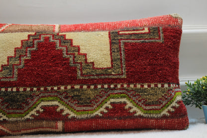 Handmade Kilim Lumbar Pillow Cover: Upcycled Woven Rug, Boho Home Decor (12x24 in)