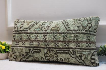 Handmade Kilim Lumbar Pillow Cover: Upcycled Turkish Rug, 12x24 inch