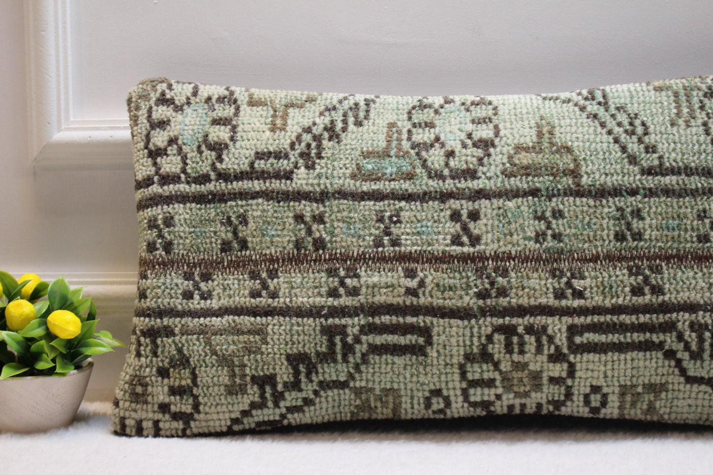 Handmade Kilim Lumbar Pillow Cover: Upcycled Turkish Rug, 12x24 inch
