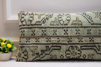 Handmade Kilim Lumbar Pillow Cover: Upcycled Turkish Rug, 12x24 inch