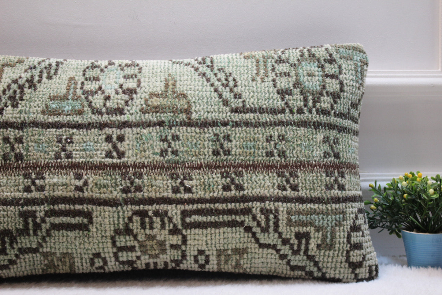 Handmade Kilim Lumbar Pillow Cover: Upcycled Turkish Rug, 12x24 inch