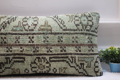 Handmade Kilim Lumbar Pillow Cover: Upcycled Turkish Rug, 12x24 inch