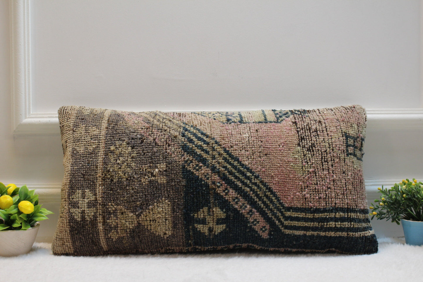 Handmade Turkish Kilim Pillow Cover (12x24 inch): Upcycled Woven Rug