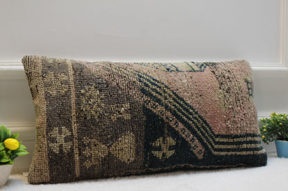 Handmade Turkish Kilim Pillow Cover (12x24 inch): Upcycled Woven Rug