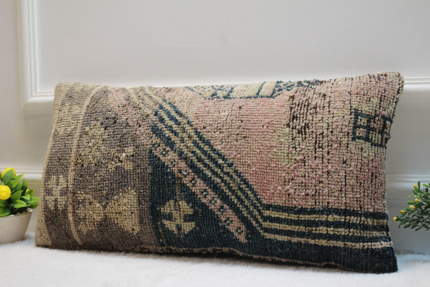 Handmade Turkish Kilim Pillow Cover (12x24 inch): Upcycled Woven Rug