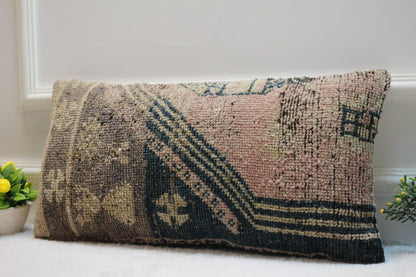 Handmade Turkish Kilim Pillow Cover (12x24 inch): Upcycled Woven Rug