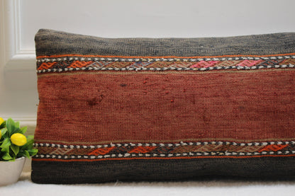 Handmade Kilim Lumbar Pillow Cover: Vintage Woven Wool, 12x24 inch